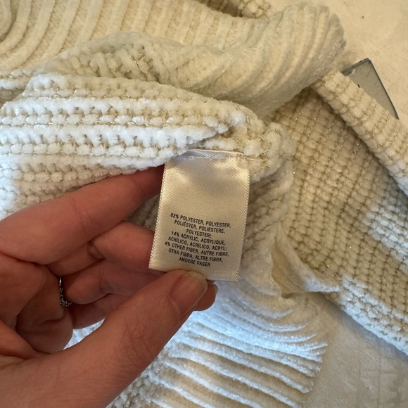 Anthropologie Moth white and gold metallic crew neck sweater wide sleeves - Picture 5 of 11